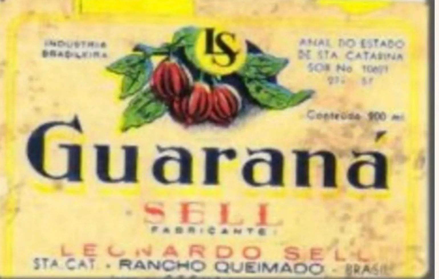 Rótulo antigo do Guaraná Sell, fabricante Leonardo Sell.