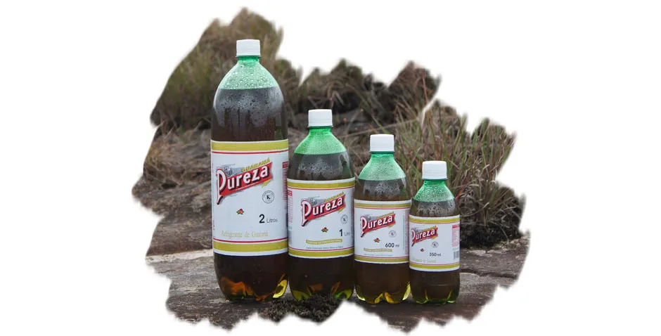Guaraná Pureza em garrafas PET de 2 L, 1 L, 600 ml e 350 ml